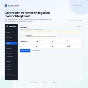 ShopCheck EU Pro dashboard voor het controleren van een WordPress-website